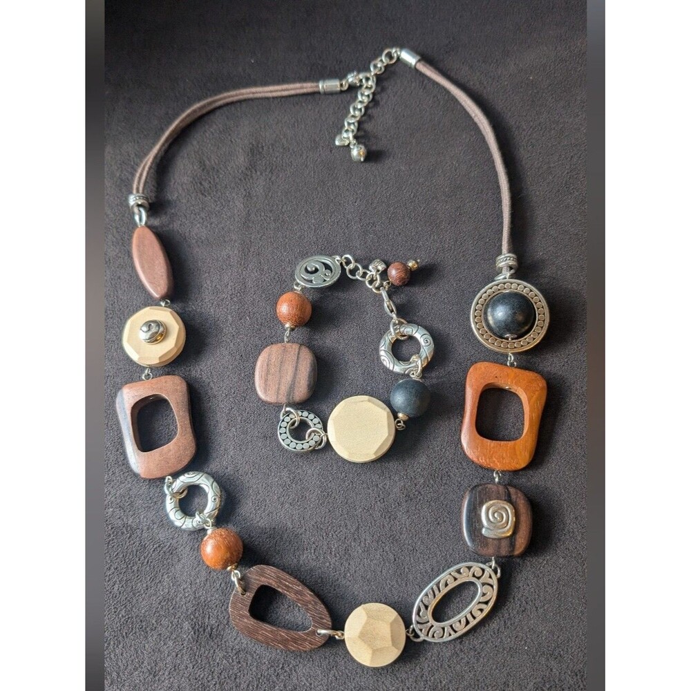 Brighton Retired "Silverwood" Boho Statement Necklace & Matching Bracelet Set
